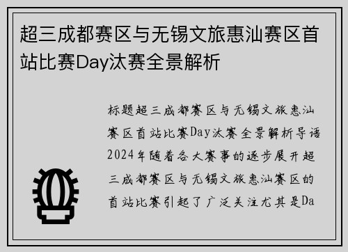超三成都赛区与无锡文旅惠汕赛区首站比赛Day汰赛全景解析