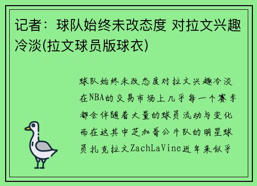 记者：球队始终未改态度 对拉文兴趣冷淡(拉文球员版球衣)