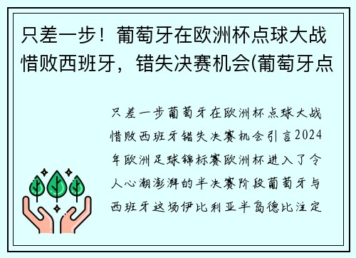 只差一步！葡萄牙在欧洲杯点球大战惜败西班牙，错失决赛机会(葡萄牙点球战胜意大利)